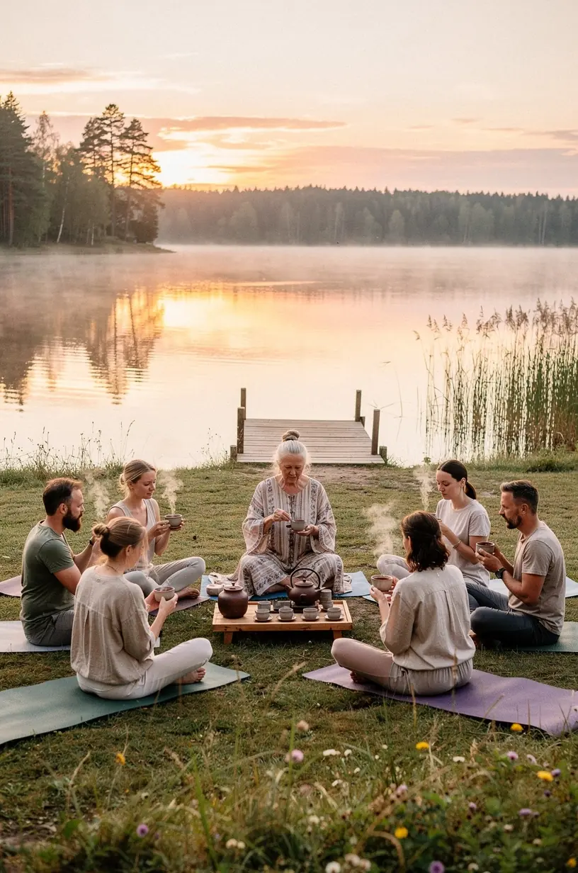 Arbatos puodelis ant stalo šalia užrašų knygelės, simbolizuojantis sąmoningą hidrataciją ir kasdienius arbatos ritualus.