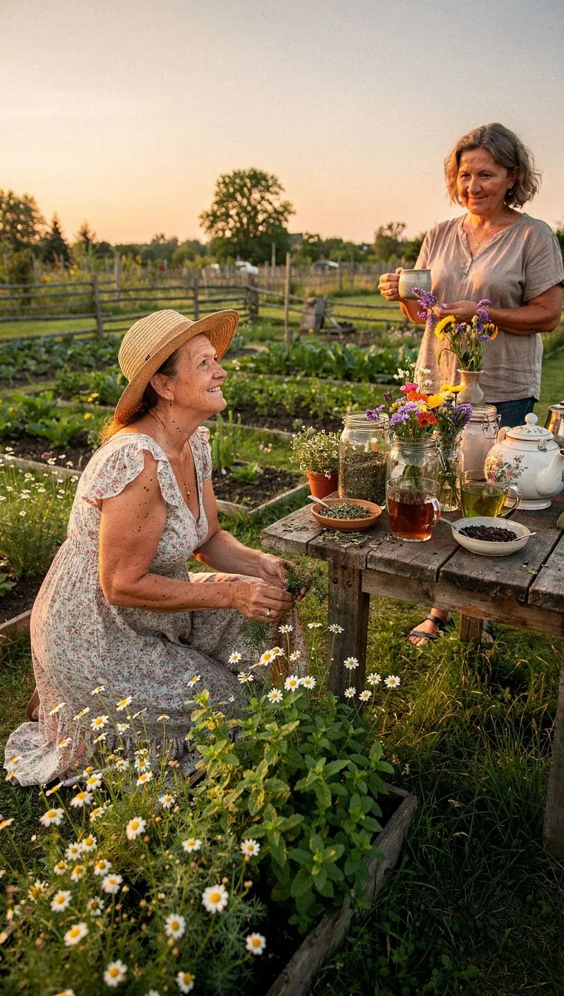 Šviesus kambarys su arbatos rinkiniu ir užrašais, iliustruojantis edukacinį turinį apie arbatos naudą ir kasdienius įpročius.